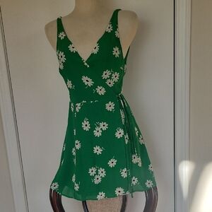 Reformation Floral Green Wrap Mini Dress